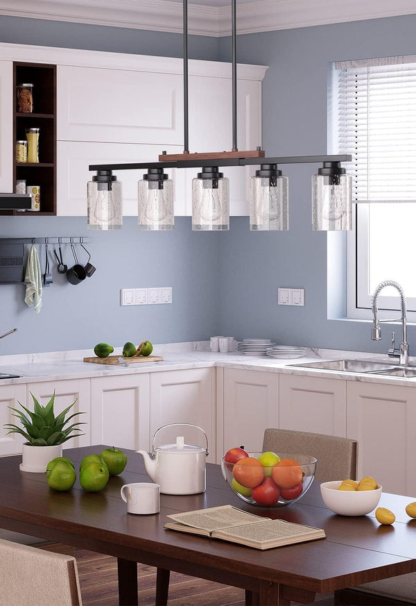 Black Farmhouse Kitchen Island Chandelier with Seeded Glass