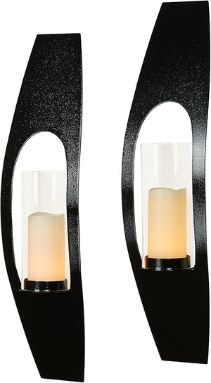 Steel Wall Sconce Pair with Glass Hurricane