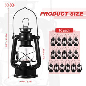 Vintage LED Camping Lanterns Set of 16 – Battery Operated Metal Hurricane Lanterns with Dimmer Switch