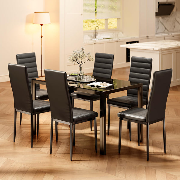 7-Piece Tempered Glass Dining Table Set for 6