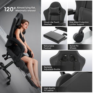 Ergonomic Gaming Chair with Footrest, Headrest & Lumbar Support