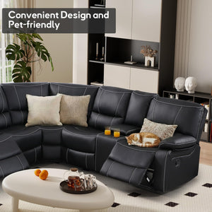 L-Shaped Recliner Sectional Sofa with Cup Holders & Storage