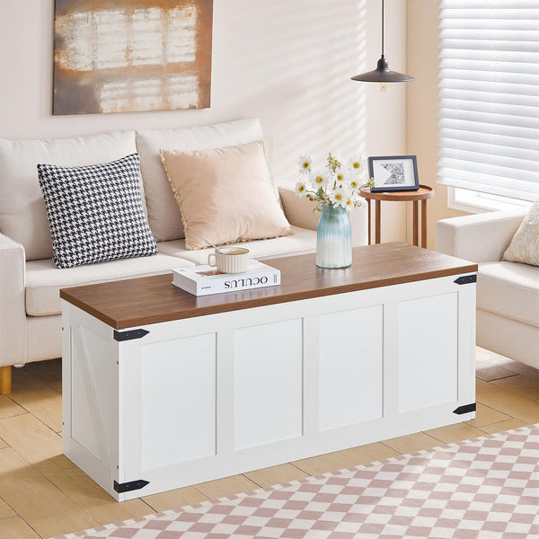 Storage Bench with Toy Box & Safety Hinges – Farmhouse Wooden Chest