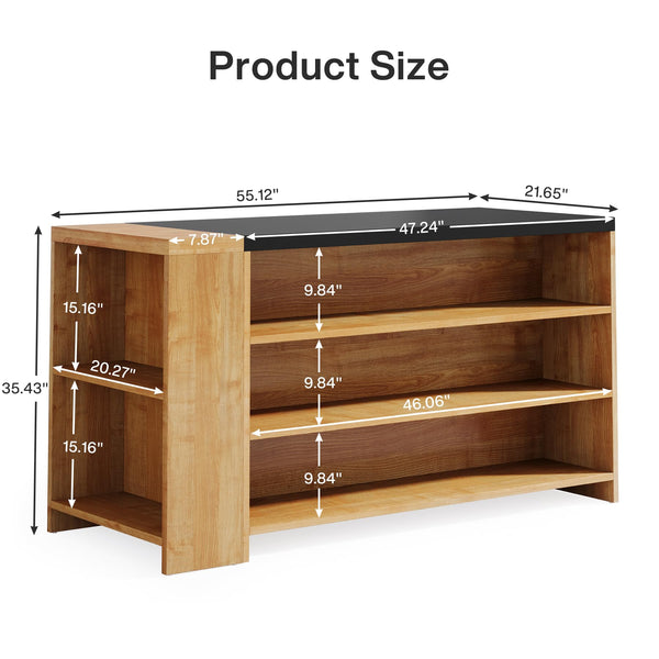 55" Kitchen Island with Storage and 5-Tier Shelves