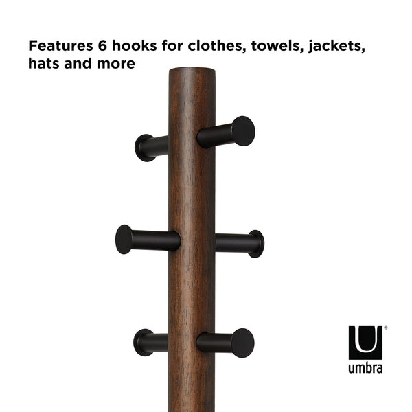 Pillar Coat Rack and Stool with 6 Hooks