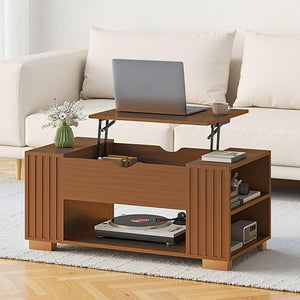 Lift Top Coffee Table with Hidden Storage & Adjustable Shelves