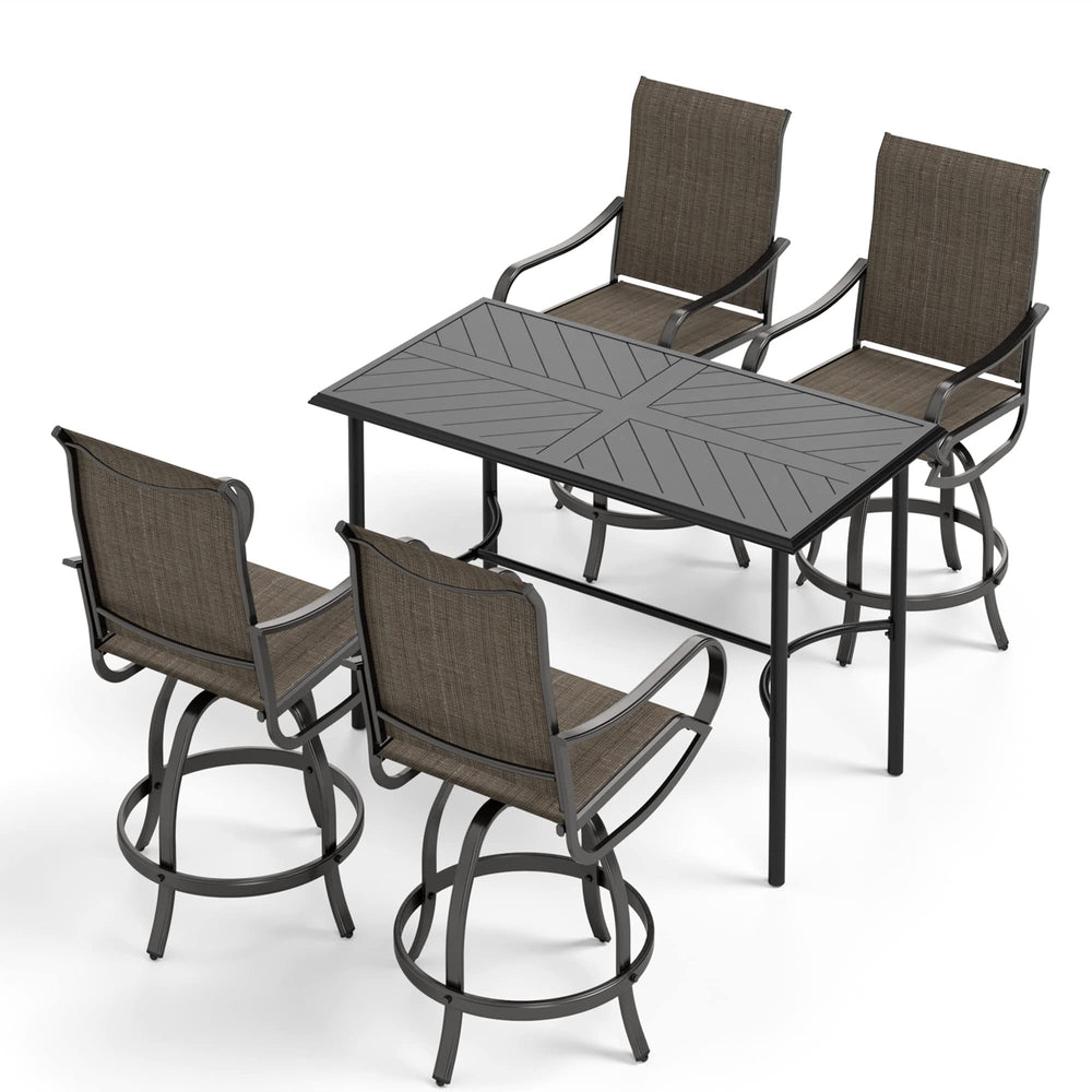 5-Piece Counter Height Patio Bar Set with Metal Table & Sling Stools