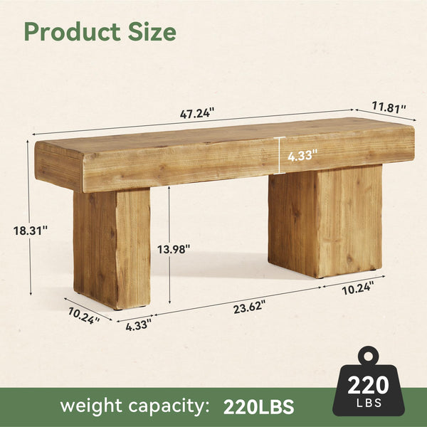 Solid Wood Farmhouse Entryway Bench 47"