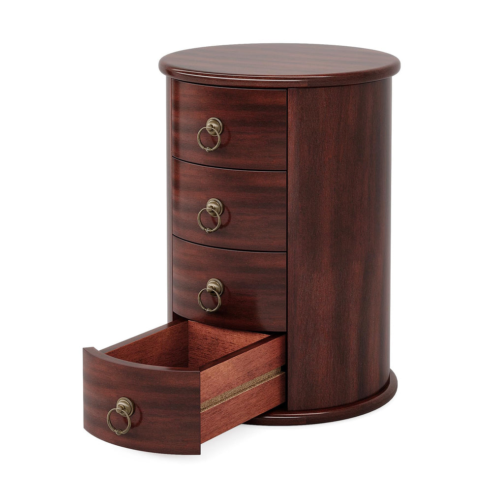 Round Solid Wood Side Table with 4 Drawers – Set of 2