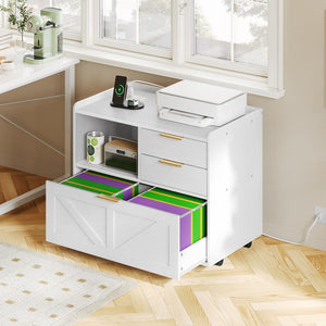 Lateral File Cabinet with Charging Station and Printer Stand