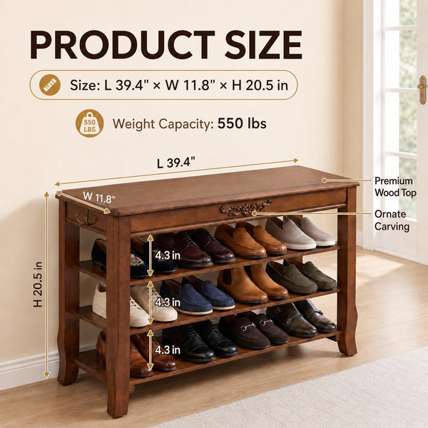 Lift-Top Storage Bench with 3-Tier Shoe Rack