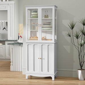 72" Freestanding Kitchen Pantry Cabinet with Glass Doors
