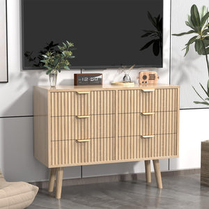SFDOU Wooden Fluted Dresser for Bedroom,Modern Wide Chest of 6 Drawers Dressers for Bedroom Furniture,Wood Drawer Dresser with Storage, Easy to Assemble Dressers for Living Room,Hallway
