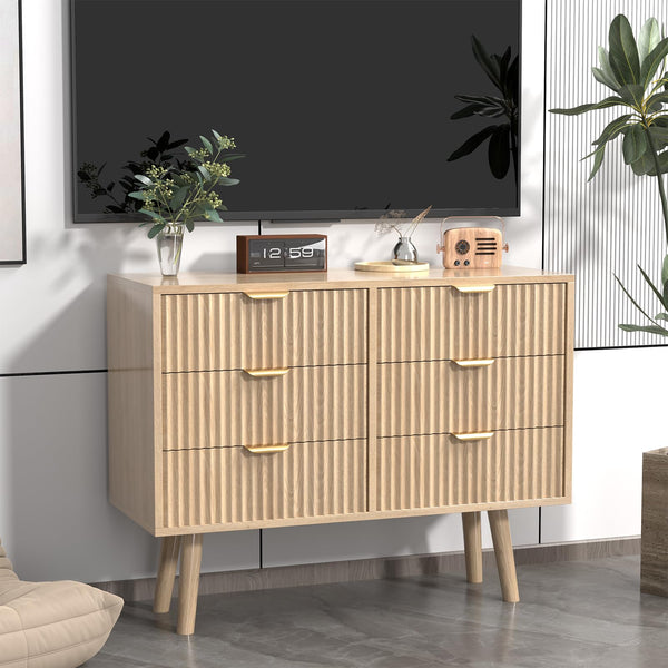 SFDOU Wooden Fluted Dresser for Bedroom,Modern Wide Chest of 6 Drawers Dressers for Bedroom Furniture,Wood Drawer Dresser with Storage, Easy to Assemble Dressers for Living Room,Hallway