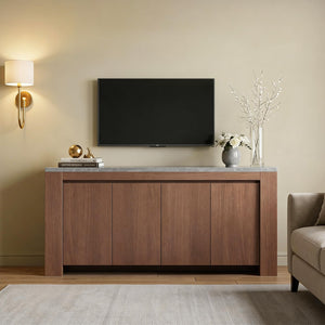 63" Marble Top Sideboard Buffet Cabinet with 4 Doors
