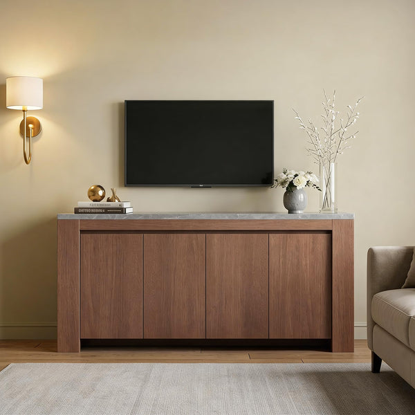 63" Marble Top Sideboard Buffet Cabinet with 4 Doors