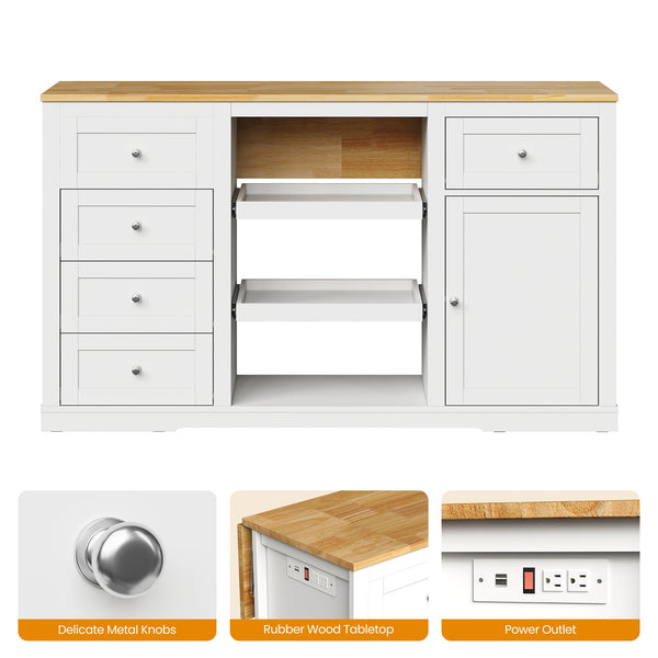 59-Inch Kitchen Island with Drop Leaf and Storage