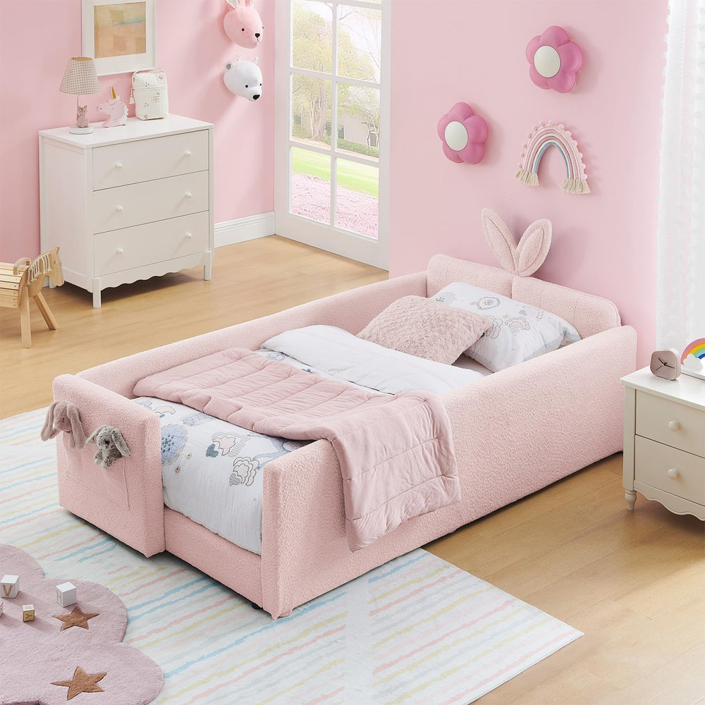Kids Upholstered Twin Daybed Frame with Bunny Ear Headboard