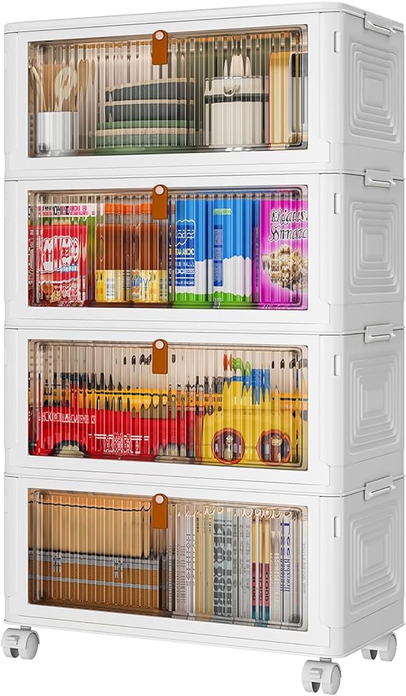 4-Tier Stackable Storage Bins with Lid & Wheels