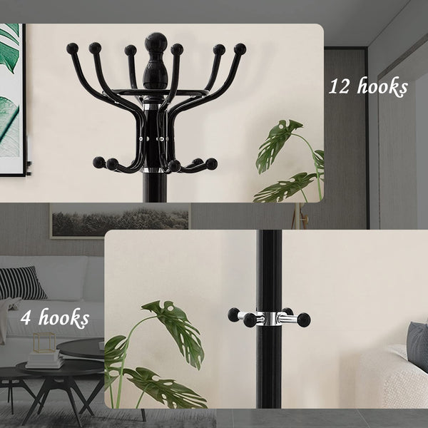 Freestanding Coat Rack with Marble Base & Multi-Hook Hall Tree