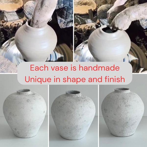 Large Round Ceramic Vase – Rustic Farmhouse Decor