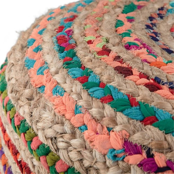 Round Braided Jute & Cotton Pouf – Set of 2