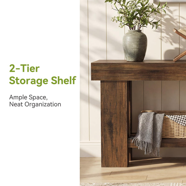 63" 2-Tier Console Table with Storage Shelf