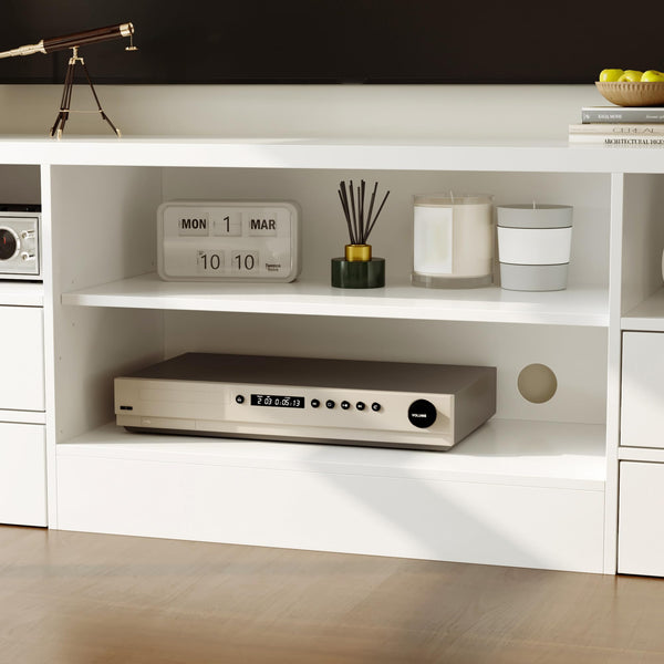 86" Wall Unit Entertainment Center with Bookshelves – White & Grey