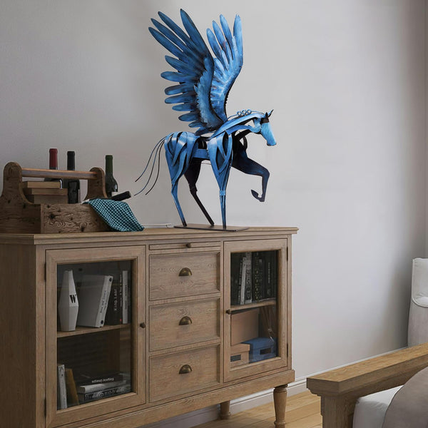 Handmade Metal Flying Horse Sculpture – Hand-Painted Pegasus Figurine
