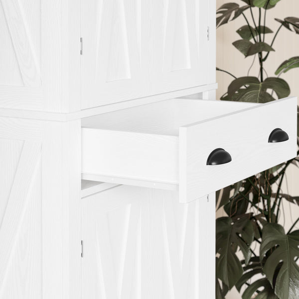 Kitchen Pantry Storage Cabinet with Barn Doors & Drawer — White, 72.6"H