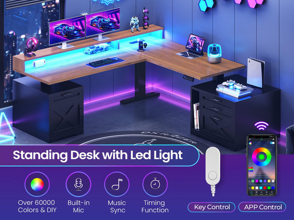 L-Shaped Electric Standing Desk with Drawers & Storage