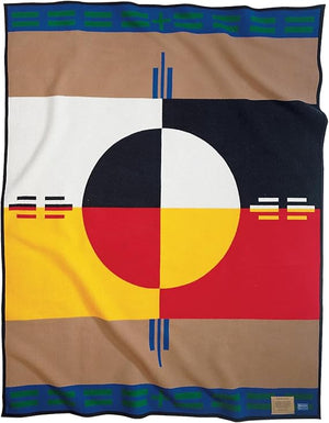 Jacquard Wool Cotton Throw Blanket – Reversible, Napped, 64" x 80"