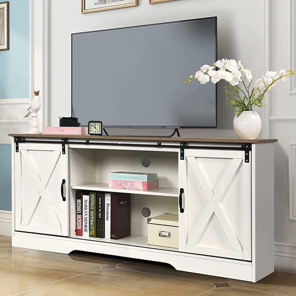 Farmhouse Barn Door TV Stand with Storage