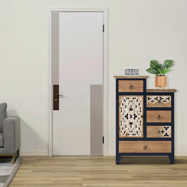 Carved Wood Accent Cabinet with 5 Drawers