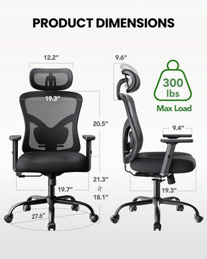 Ergonomic Office Chair with Lumbar Support & Adjustable Headrest