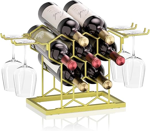 Countertop Wine Rack with Glass Holder and Wooden Tray
