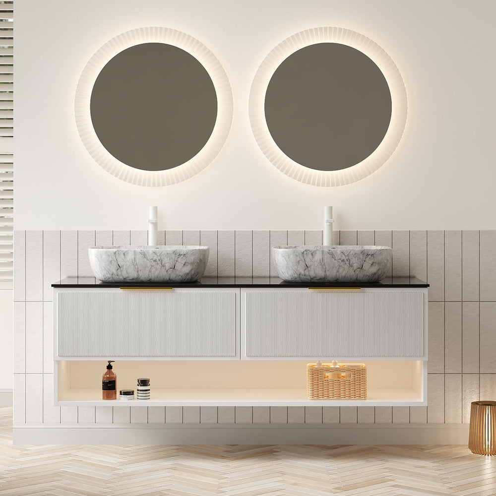 60" Floating Bathroom Vanity with Double Sink & Sintered Stone Top