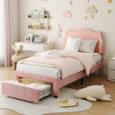 Twin Upholstered LED Bed Frame with Bear Headboard & Storage Drawer