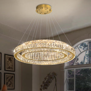 Modern LED Crystal Ring Chandelier — Dimmable, 2-Ring, 3000–6000K