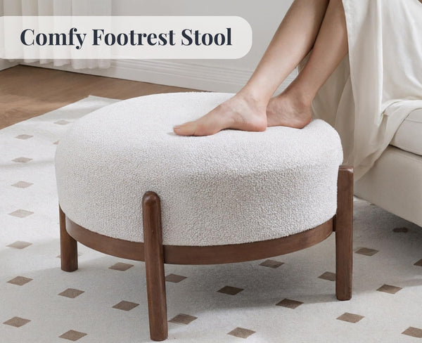 29" Round Ottoman Upholstered Footstool with Wooden Legs