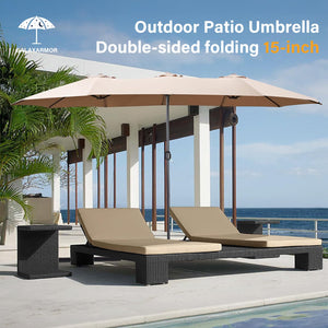 15ft Double-Sided Rectangular Patio Umbrella with Base & Stand