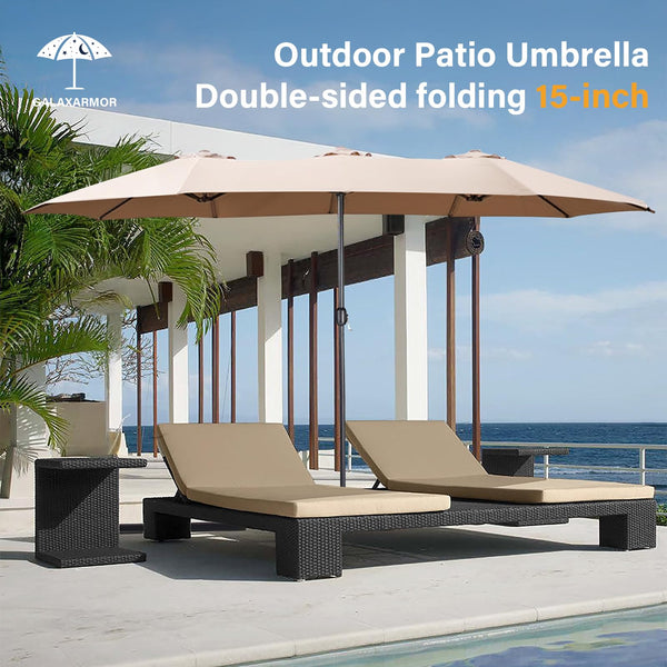 15ft Double-Sided Rectangular Patio Umbrella with Base & Stand