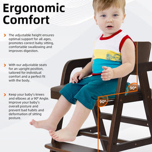 Adjustable Wooden High Chair for Toddlers & Babies