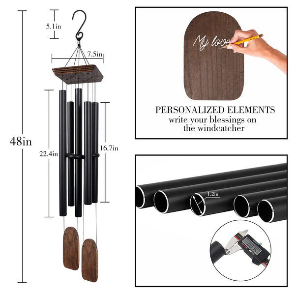 Large Outdoor Wind Chimes – Deep Tone Aluminum Tubes with Ash Wood
