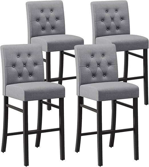Counter Height Bar Stools with Back – Upholstered Button-Tufted Kitchen Island Stools