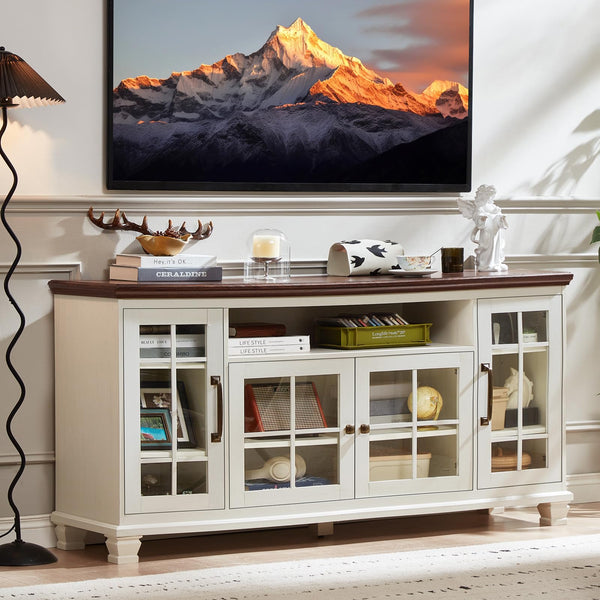 Farmhouse Sideboard Buffet Cabinet with Glass Doors