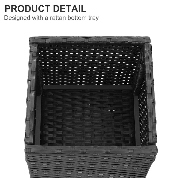 Tall Square Rattan Planter Box Set of 2 with Removable Liner – 12x12x24 Inch