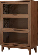 Solid Wood Bookcase with Glass Doors, 3-Shelf