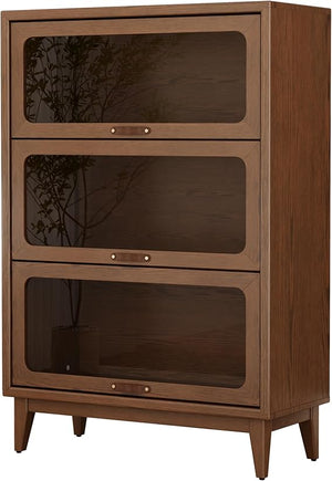Solid Wood Bookcase with Glass Doors, 3-Shelf