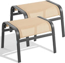 Outdoor Ottoman Set of 2 – Stackable Patio Foot Stool with Textilene & Metal Frame